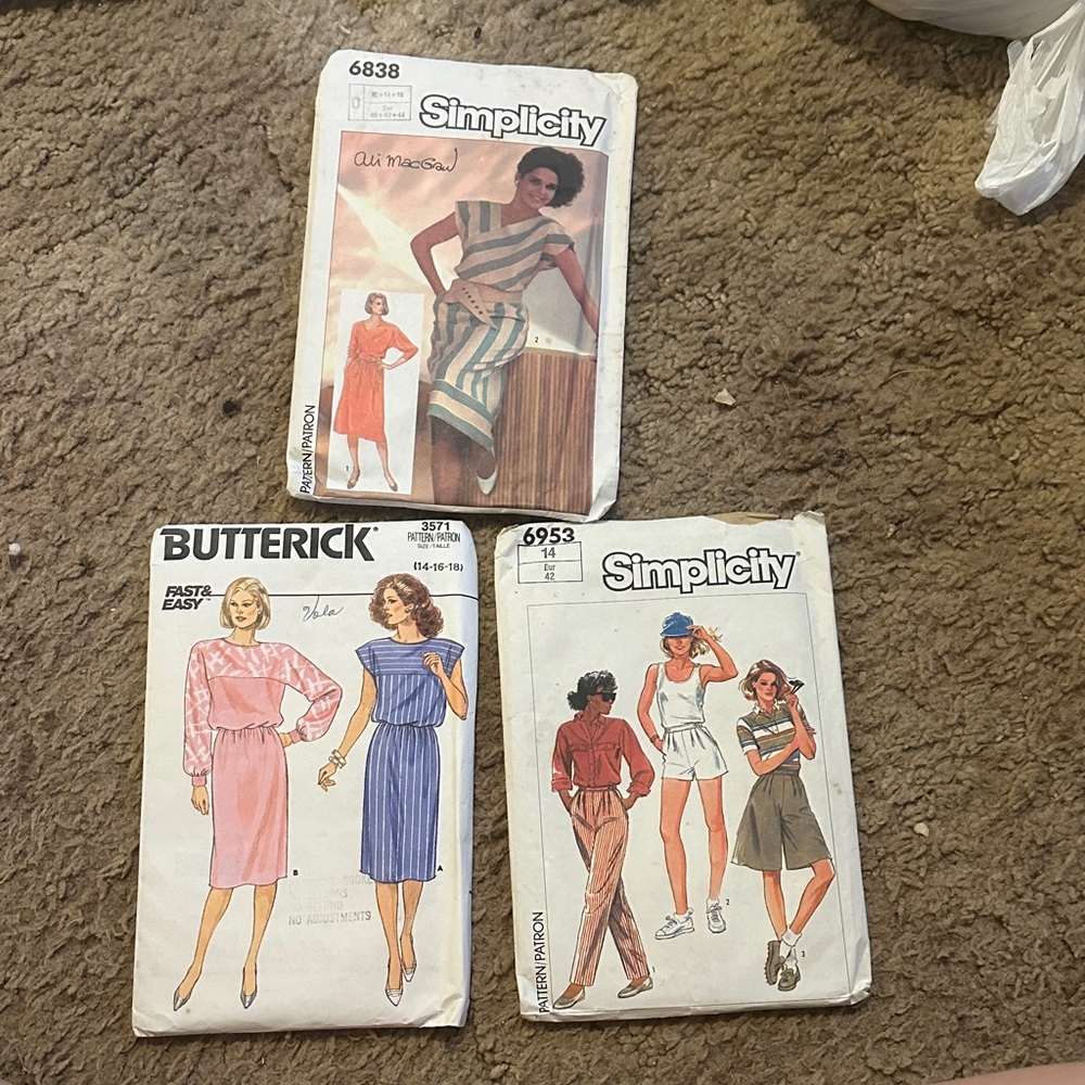 Vintage 1983 simplicity and butterick sewing patterns 3pc lot